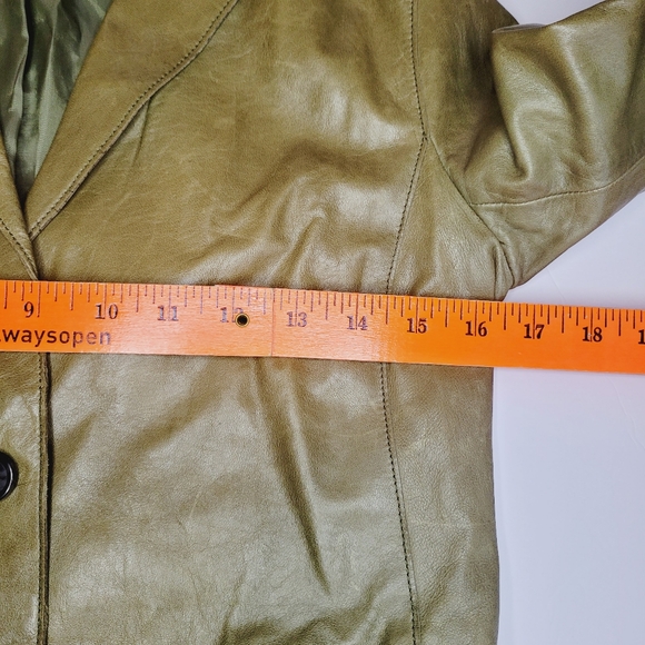 Vince Leather Jacket Womens Green Size 4 Biker Motorcycle Classic Fall Pick Flaw - Picture 7 of 16